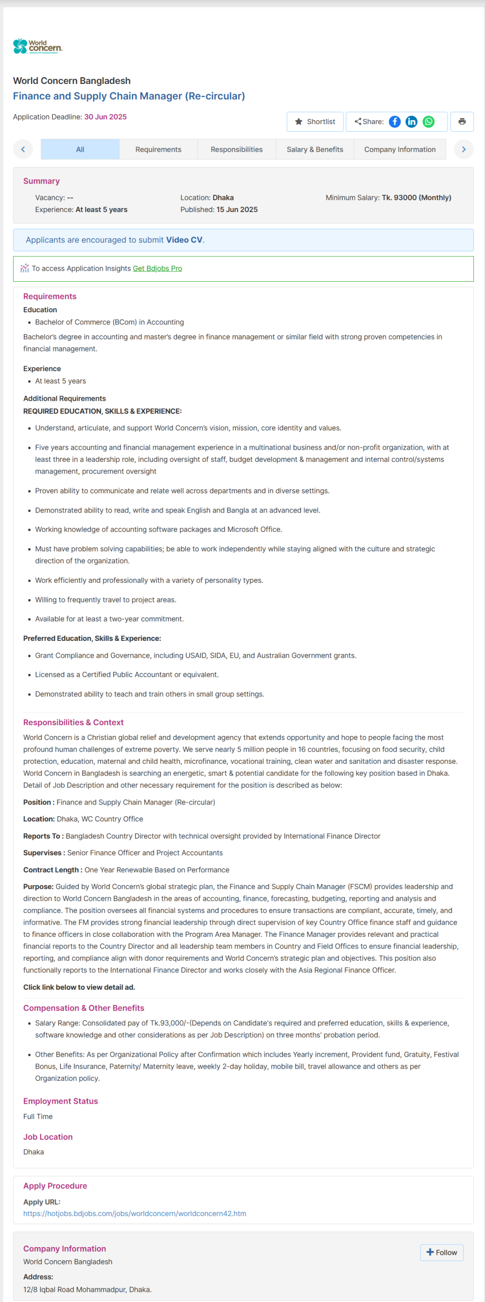 World Concern Bangladesh Job Circular 2025