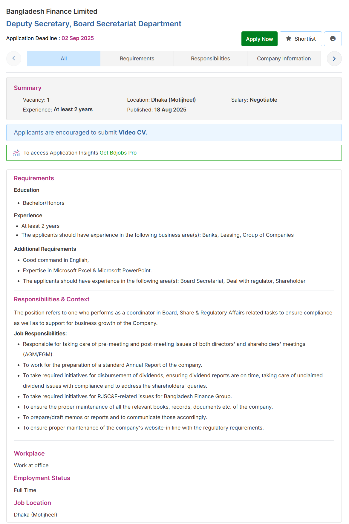 Bangladesh Finance Ltd Job Circular 2025