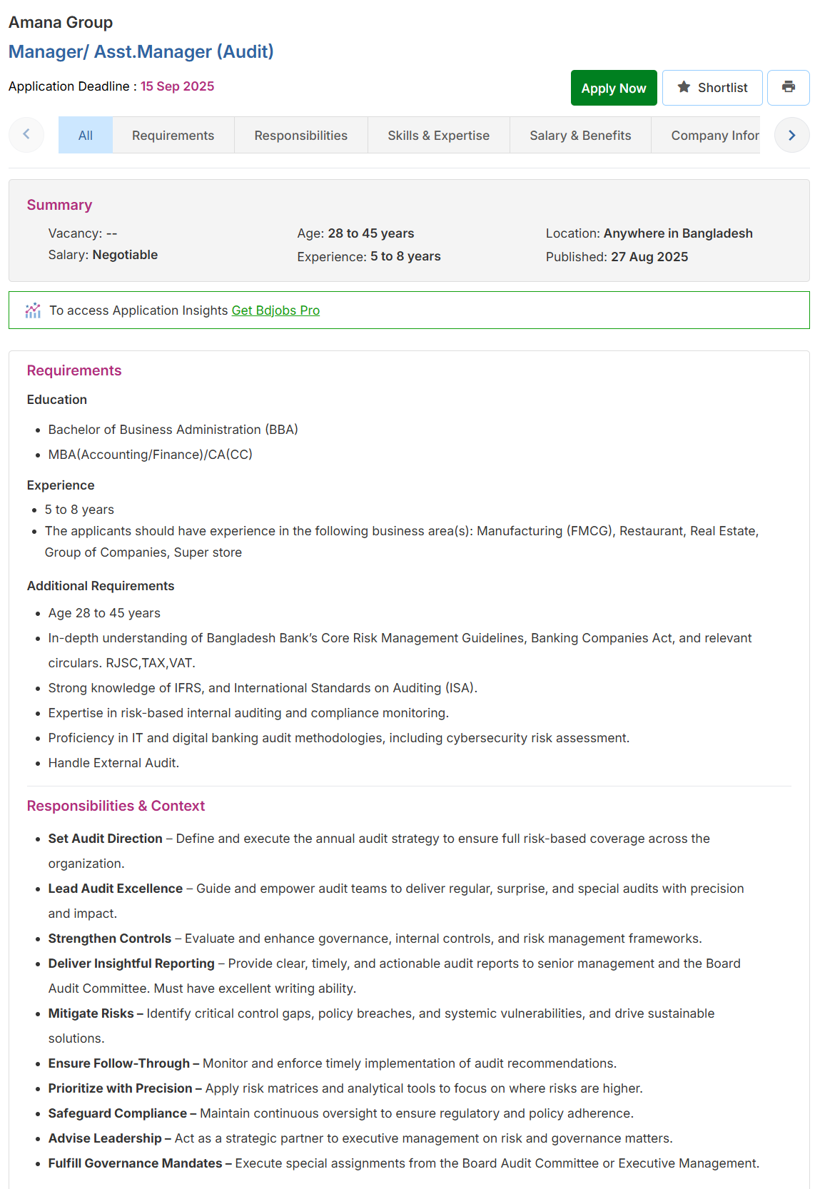Amana Group Job Circular 2025