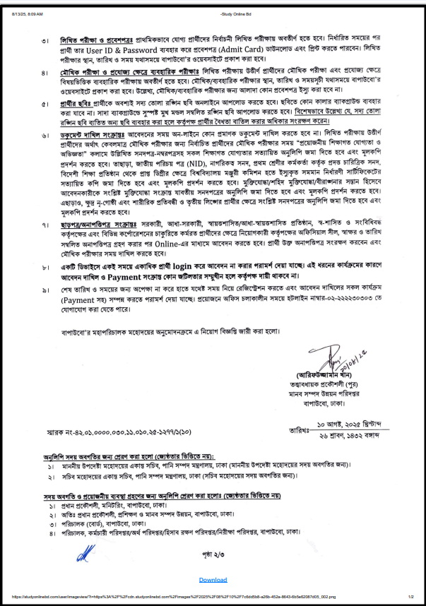 BWDB Job Circular 2025