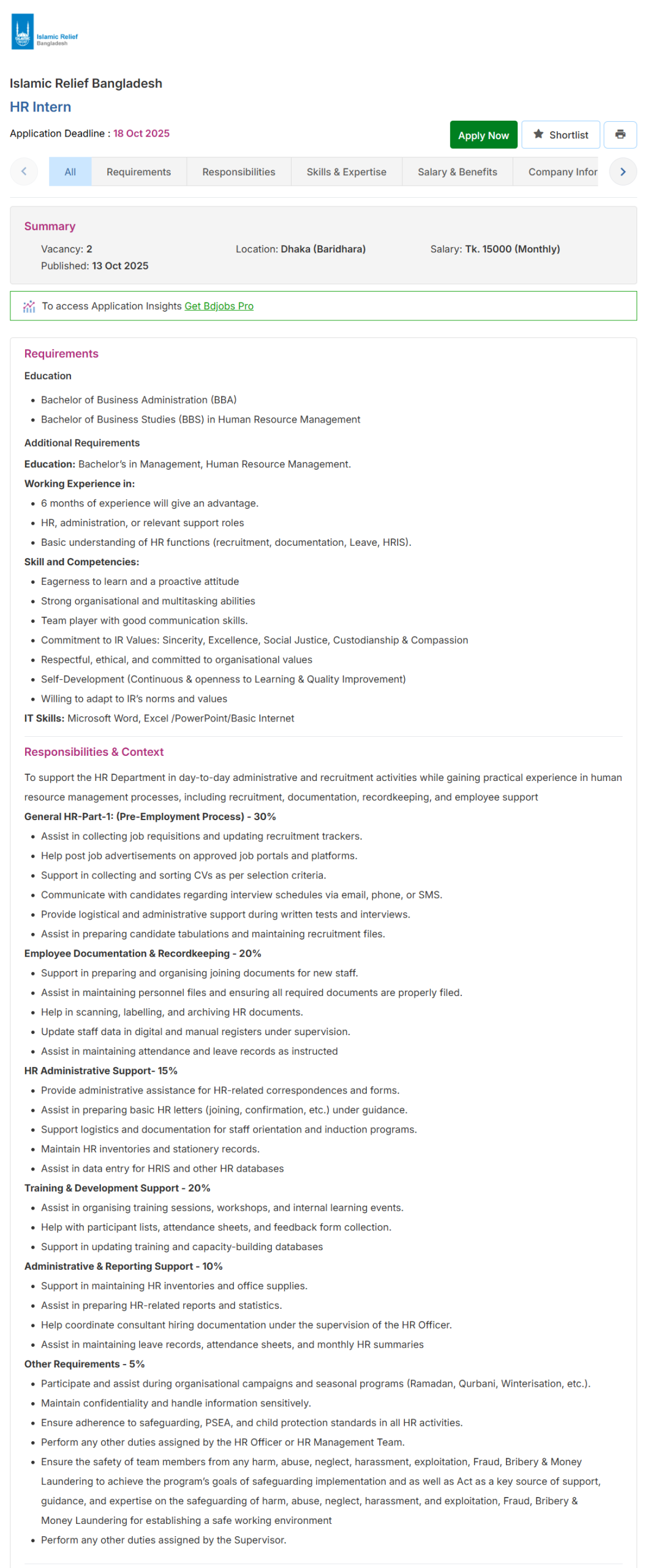 lslamic Relief Bangladesh Job Circular 2025
