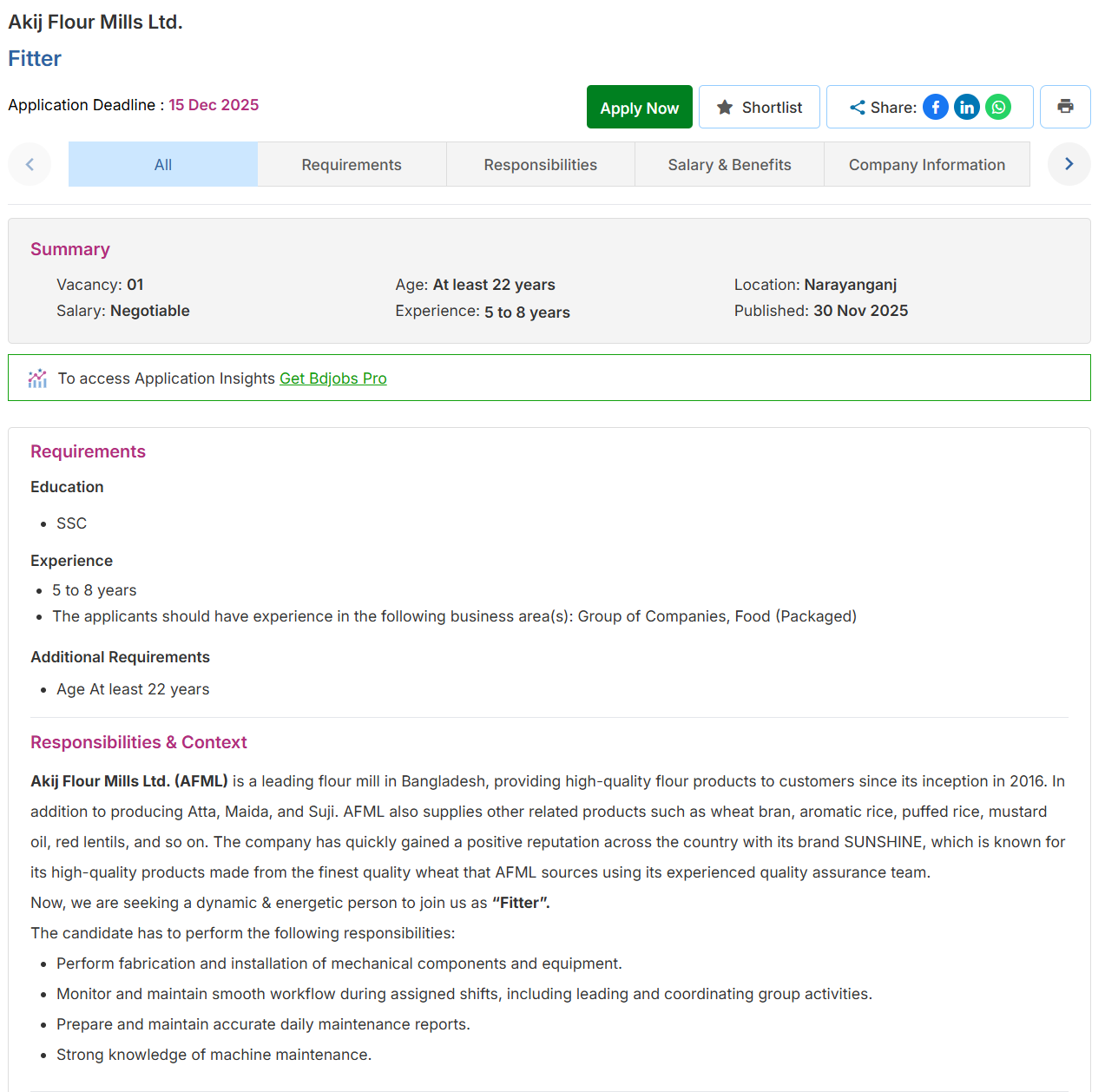 Akij Flour Mills Ltd Job Circular 2025