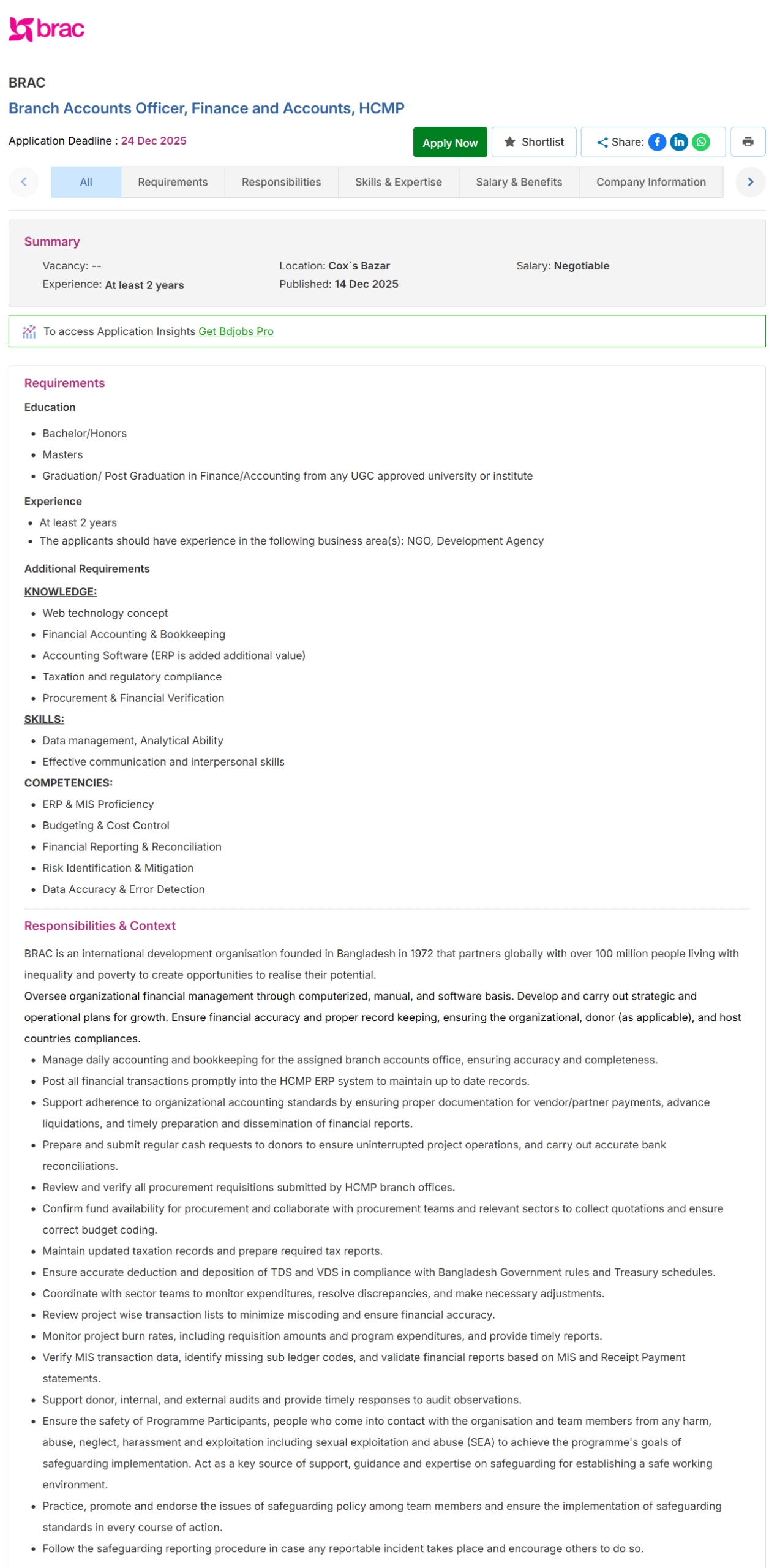 BRAC Bank PLC Job Circular