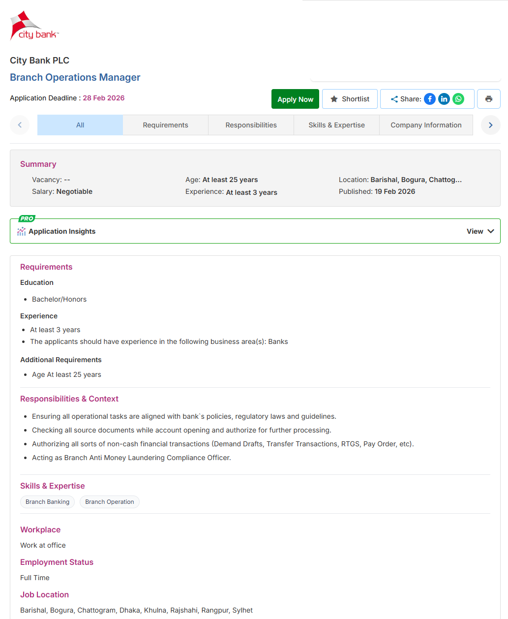 City Bank Job Circular 2026