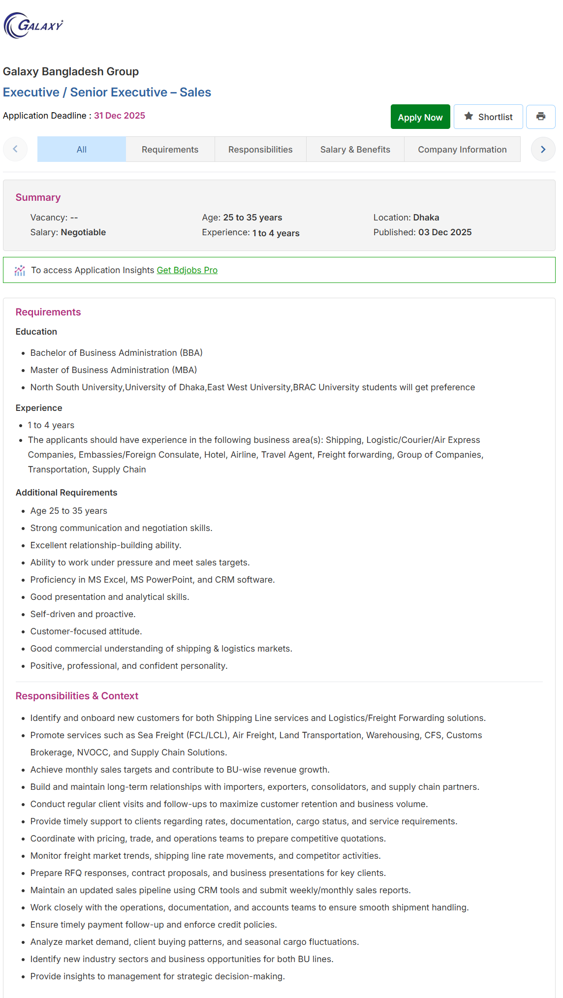 Galaxy Bangladesh Group Job Circular 2025