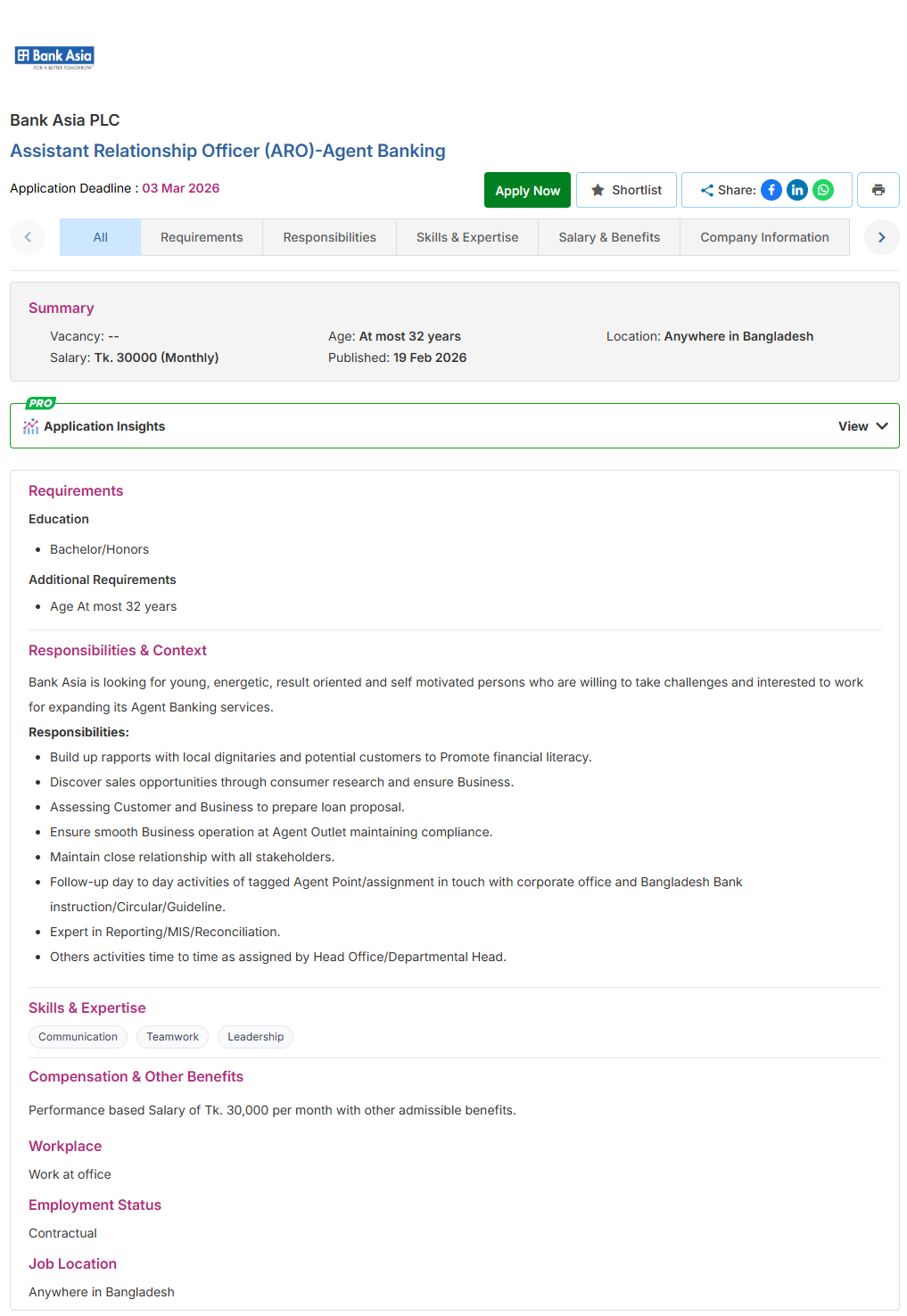 Bank Asia Limited Job Circular 2026