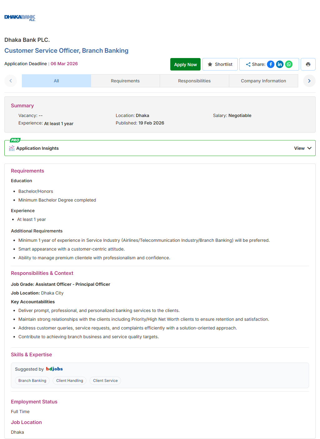 Dhaka Bank Circular 2026